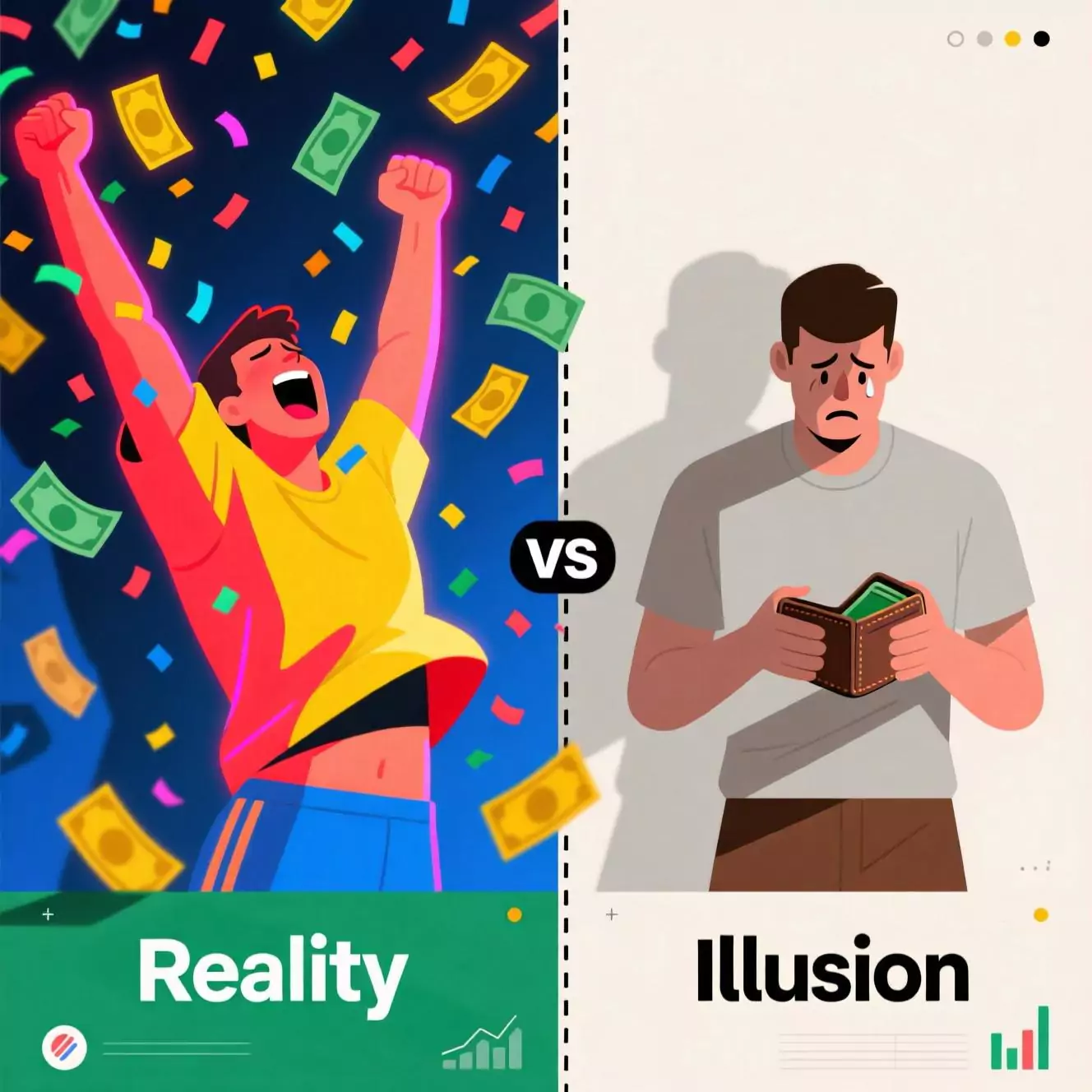Illustration zeigt den Kontrast zwischen Illusion und Realität bei Sportwetten